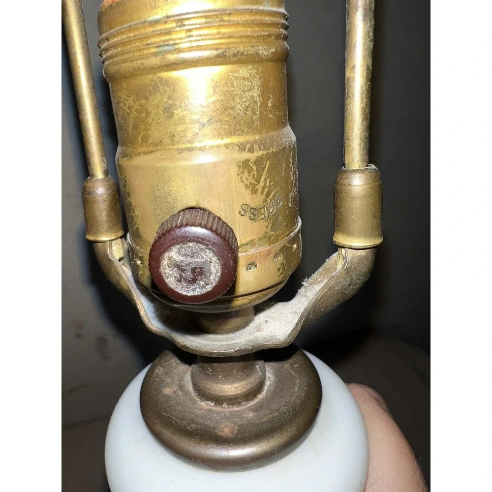 Vintage Leviton Porcelain Lamp Brass Patina White Gold Floral Glamour Style
